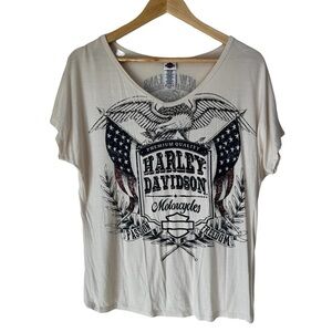 Harley-Davidson Women's Short Sleeve Flowy Beige T-Shirt Top, Large